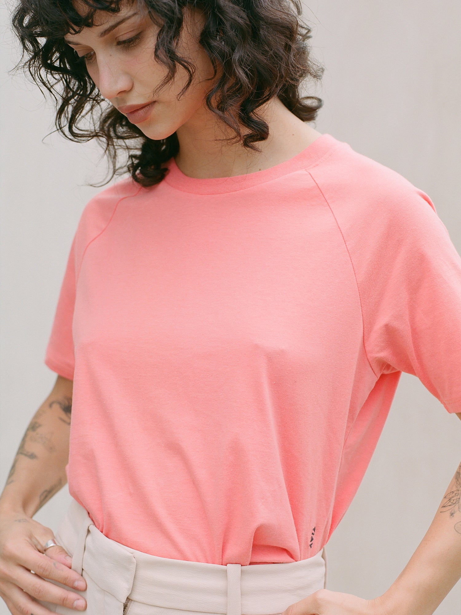 Monochrome Slim Fit Raglan T-shirt - Coral