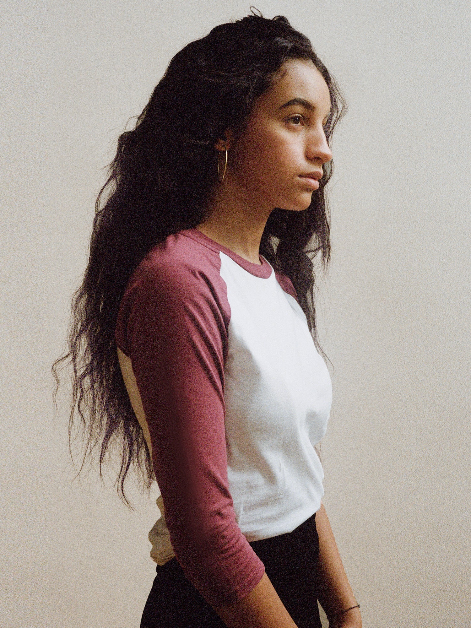 Slim Fitted Raglan Baseball T-shirt - Rouge/white