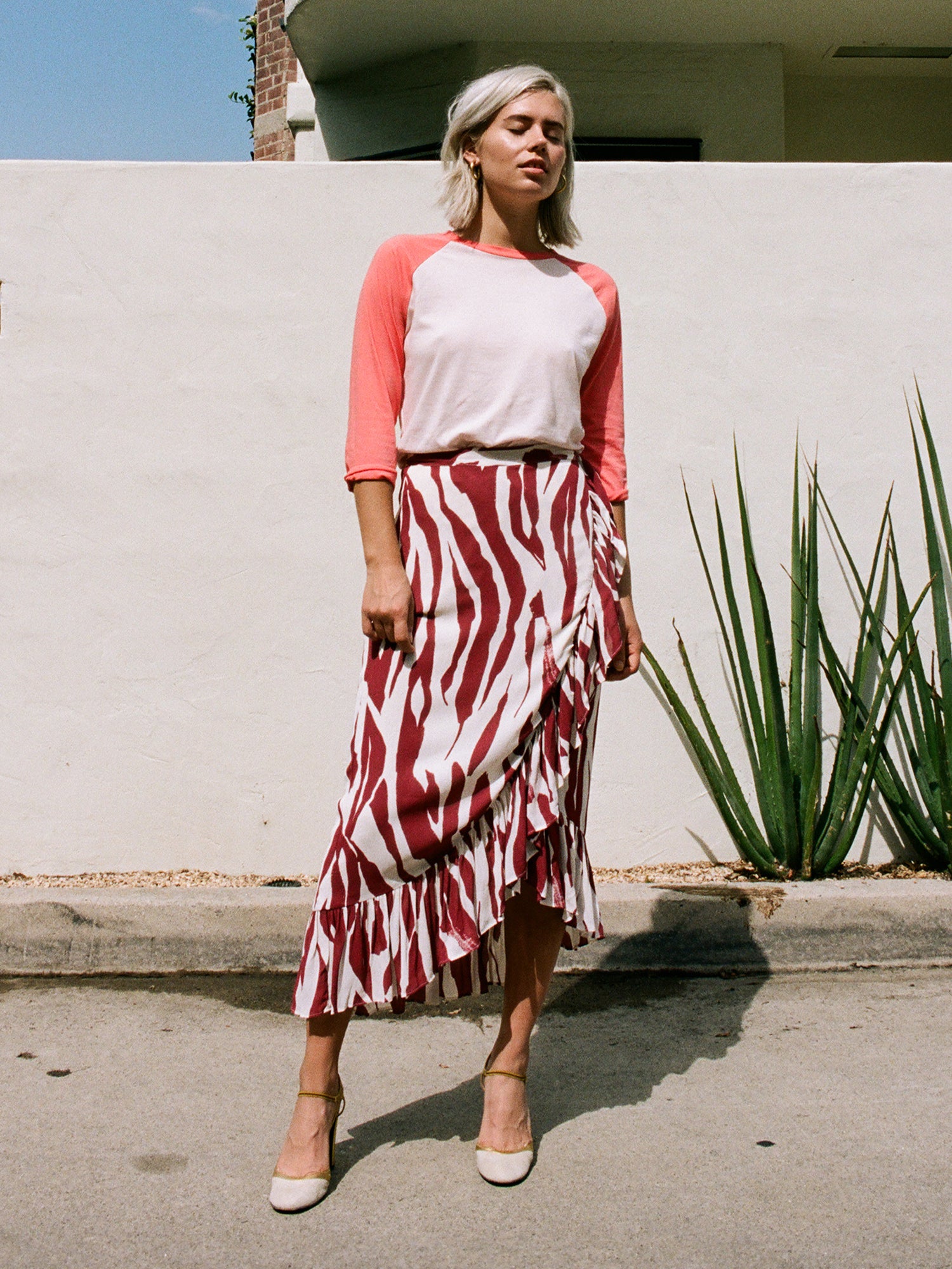 Relaxed-Fit Raglan Baseball T-shirt - Coral/Blush