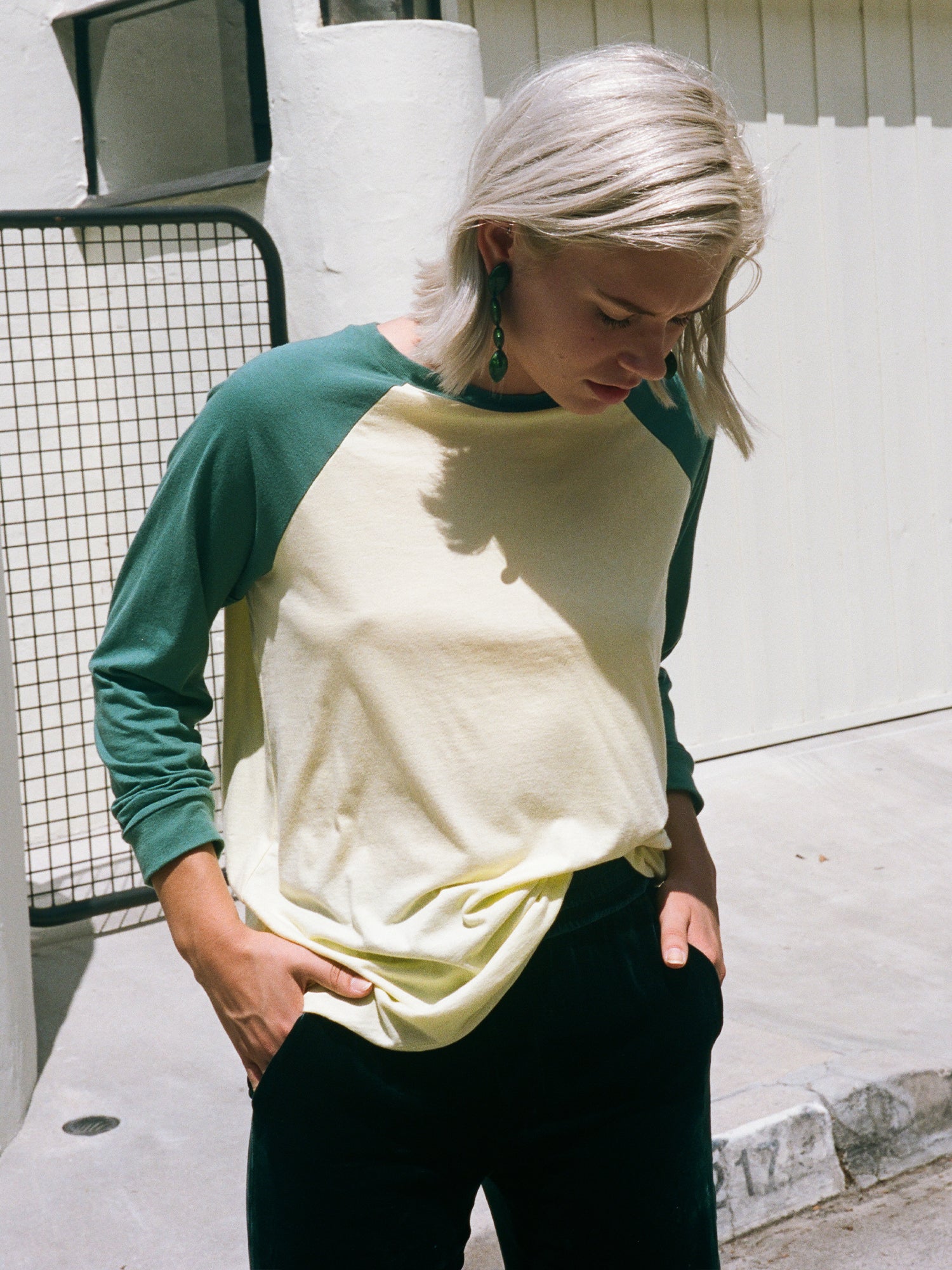 Unisex Raglan Loose Fit T-shirt - Emerald/Yellow
