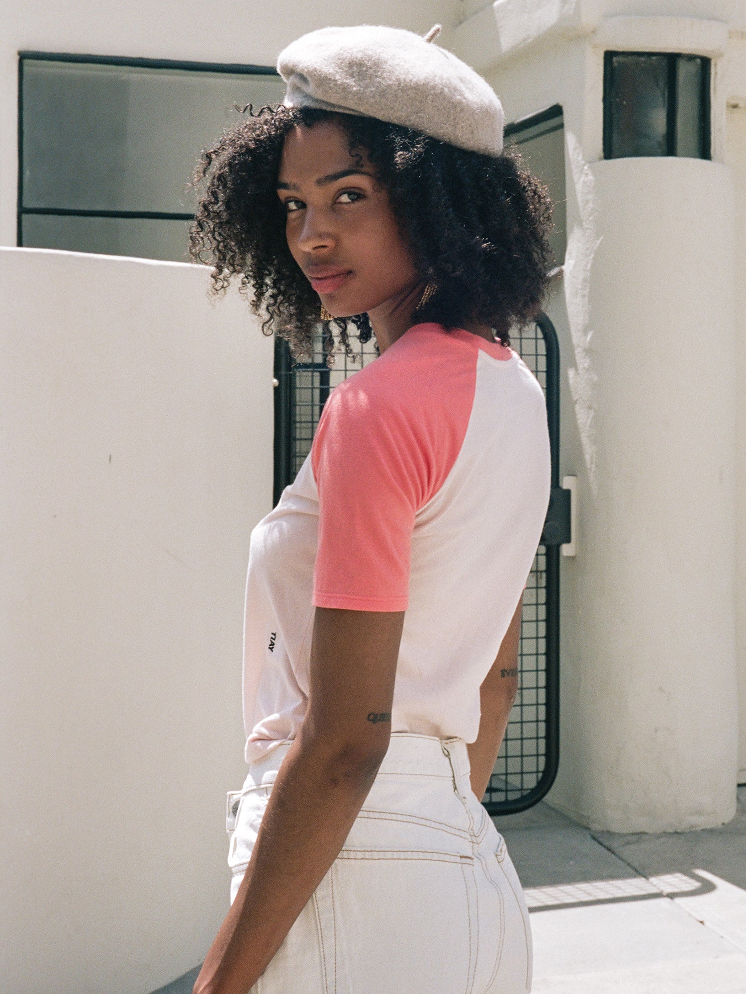Short Sleeve Raglan Baseball T-shirt -  Coral/Blush